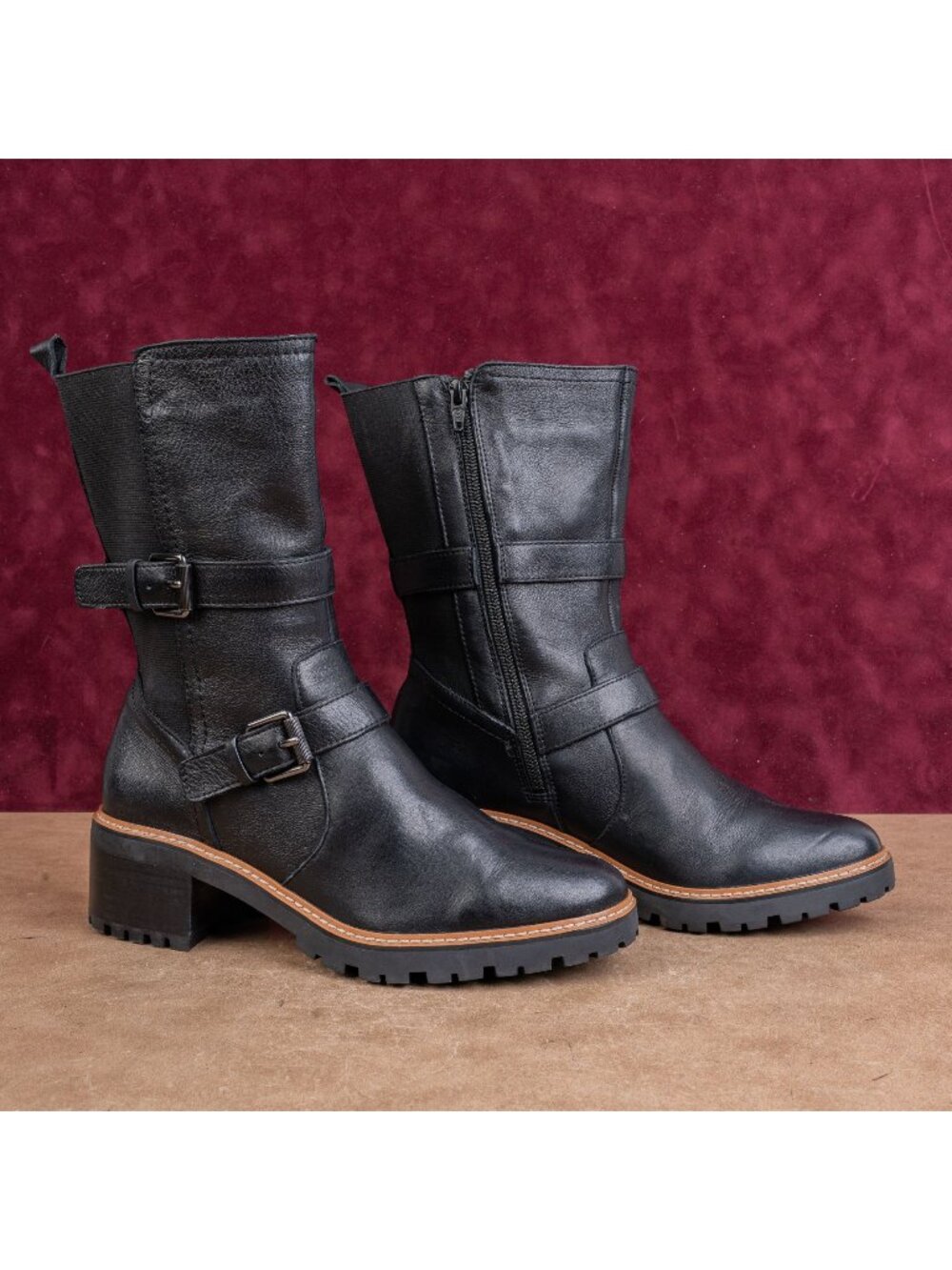 Naturalizer Wmn Tex Black Leather Moto Festival Party Fashion Ankle Boots sz 8.5